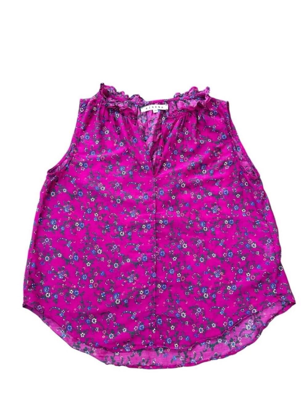 Xirena Magenta Floral Print Silk Cotton Blend Top